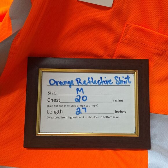 Orange Reflective Work Shirt Medium Mens Construction Safety Pocket Breathable - Picture 5 of 7